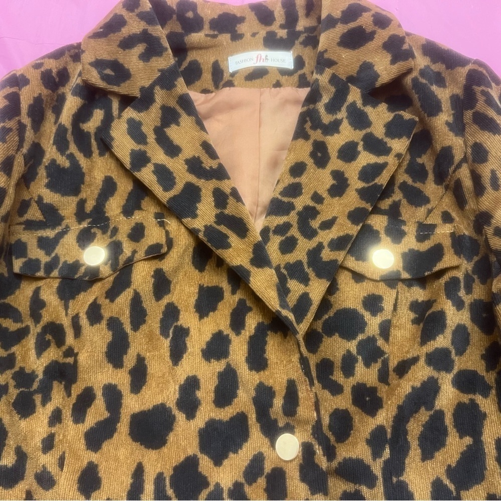 Fashion House Leopard Print Cropped Blazer Jacket Y2K - Picture 3 of 5